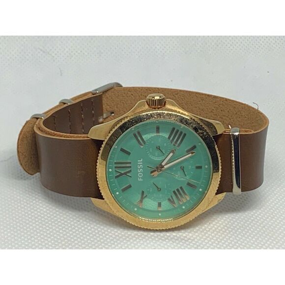 Fossil AM4540 Cecile Women's Brown Leather Analog Green Dial Quartz Watch Aa29 - Picture 4 of 9
